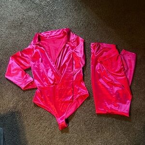 Vibrant Pink Bodysuit and Skirt Set